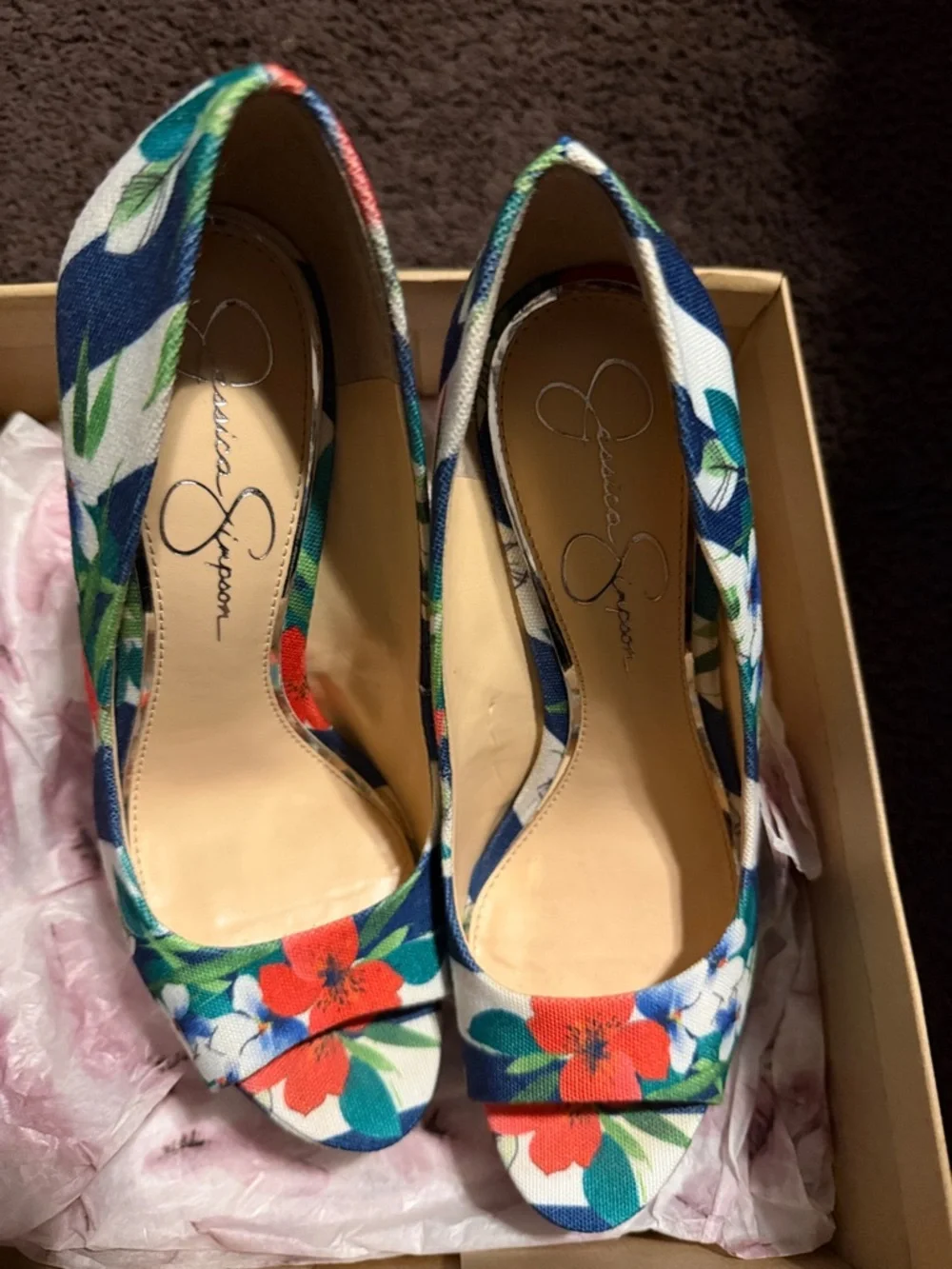 Jessica Simpson Navy Floral Espadrille Wedge Heels - Picture 6 of 8